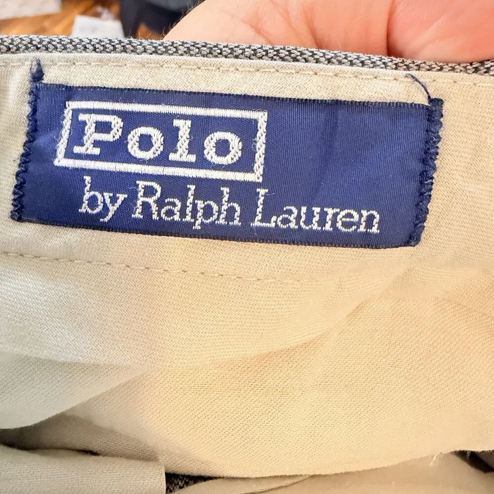Vtg Polo Ralph Lauren Pants Mens 38/34 Gray Cotton Wool Flannel Cuffs Pleat
